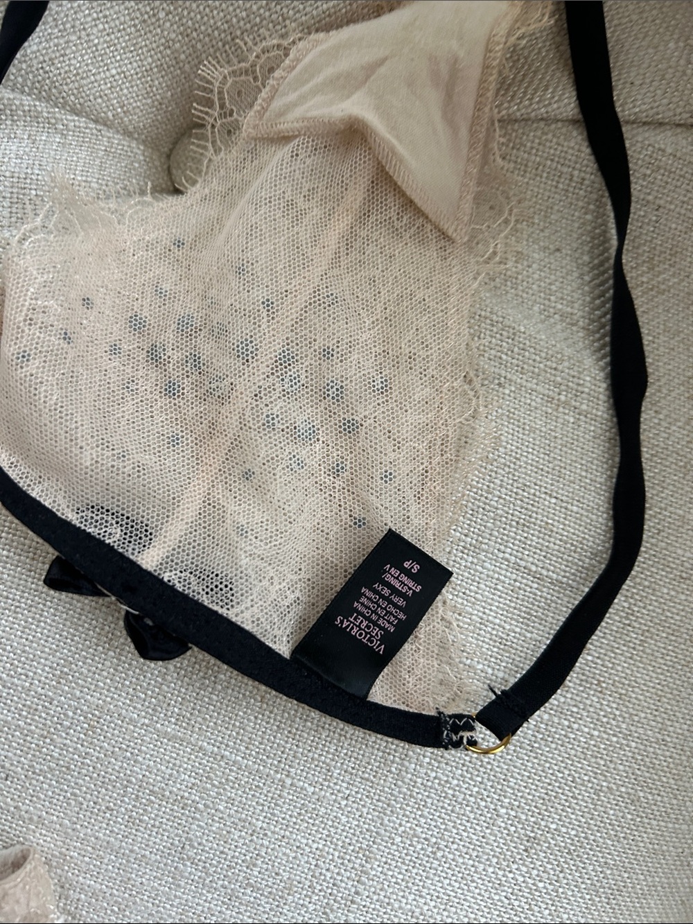 Victoria's Secret Nude Lace & Black Strap Rhinestone Bra Set - Picture 6 of 6